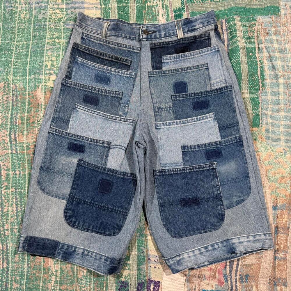 Custom handmade upcycled patchwork baggy jorts Size 30